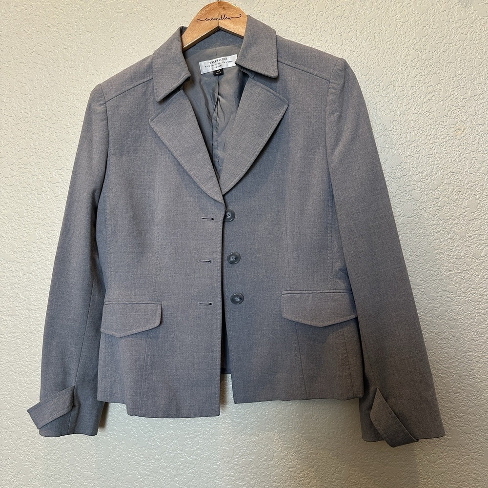 TAHARI by Arthur S. Levine Taupe/grey Fully Lined‎ Women's Blazer Sz 10P Jacket